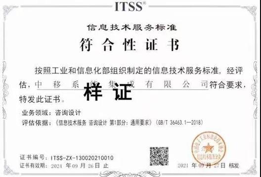 中移系统集成获ITSS信息技术服务标准符合性证书，引领咨询服务业态升级